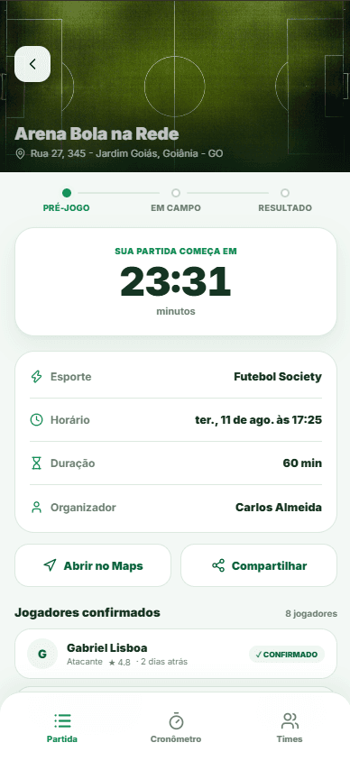 Tela da partida com contagem regressiva